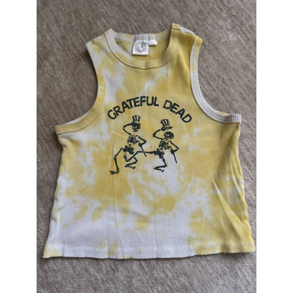 Grateful Dead Yellow Tie Dye Cropped Tank Top Size M